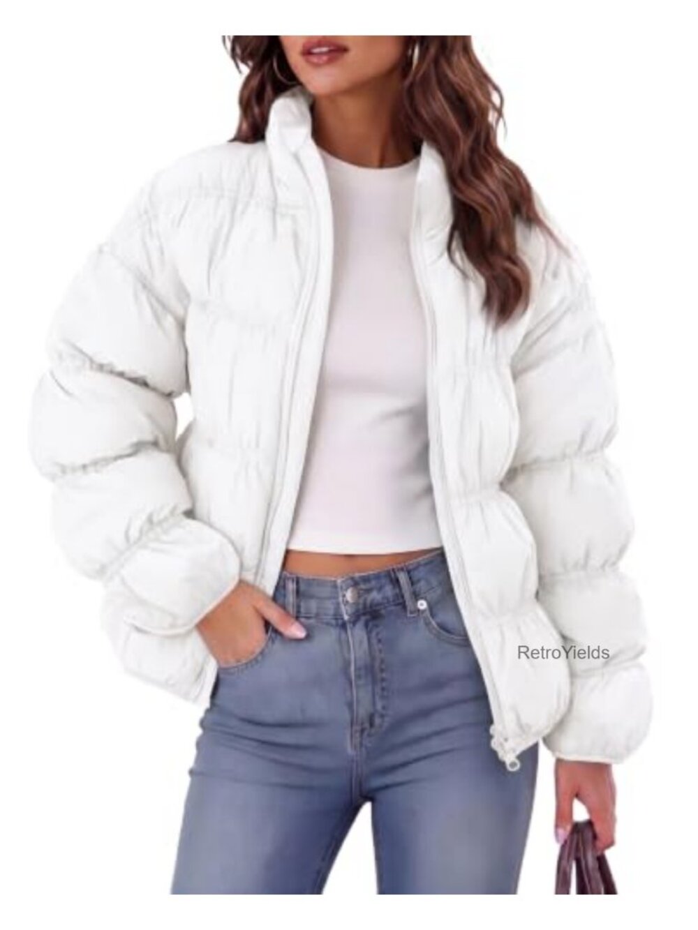 Quilted Puffer Jacket Zip Up Warm Winter Coat Oversized Fit
